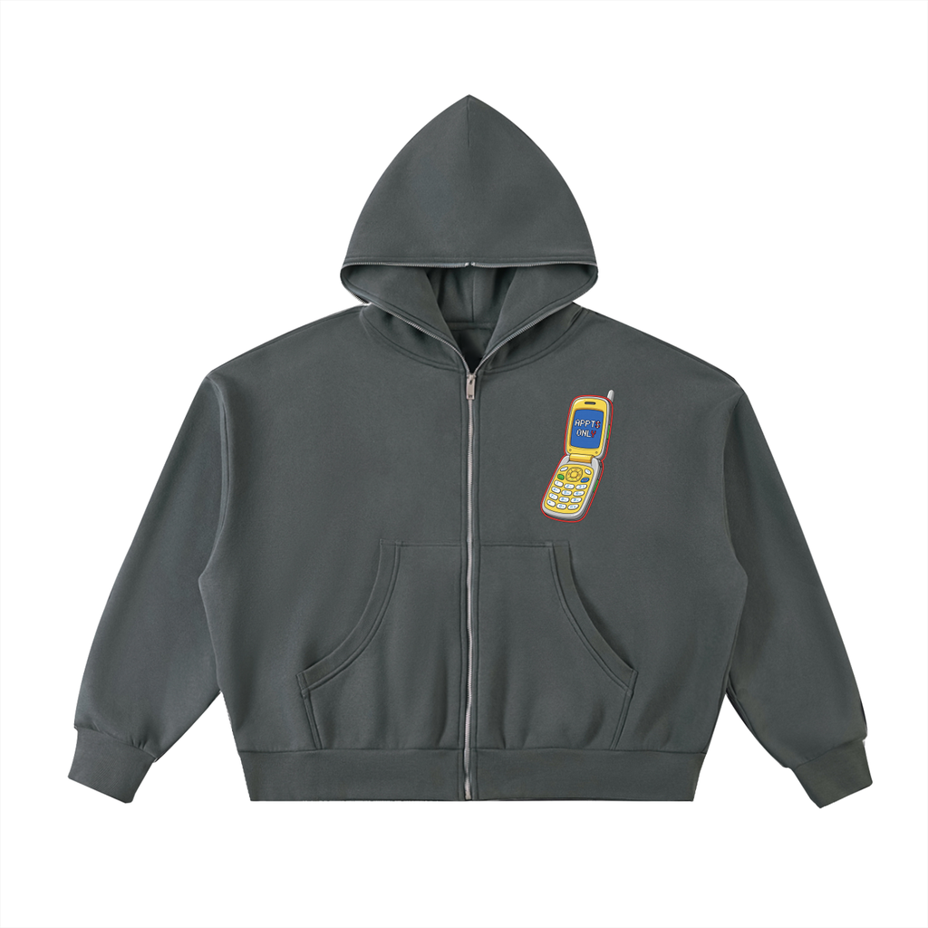 Fleeced Full-Zip Boxy Hoodie