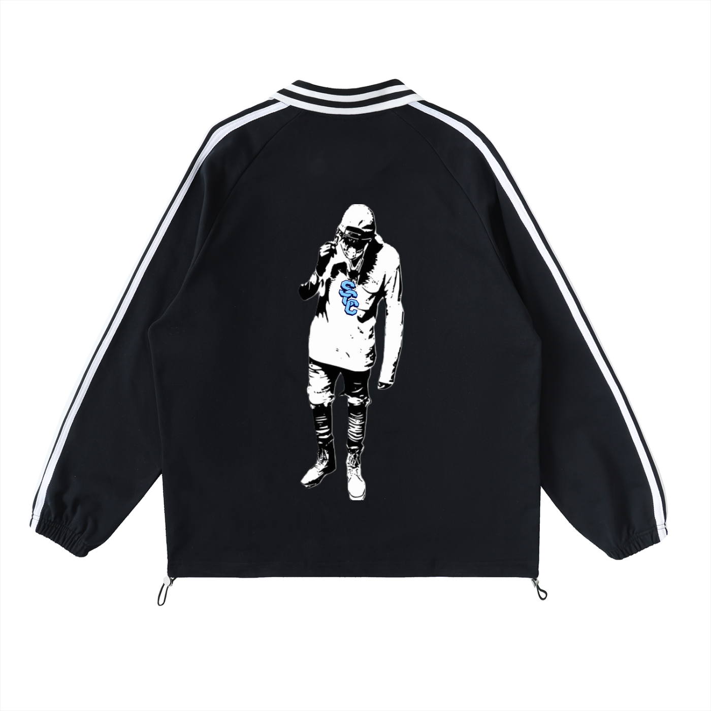 Contrast Striped Lapel Collar Sweatshirt