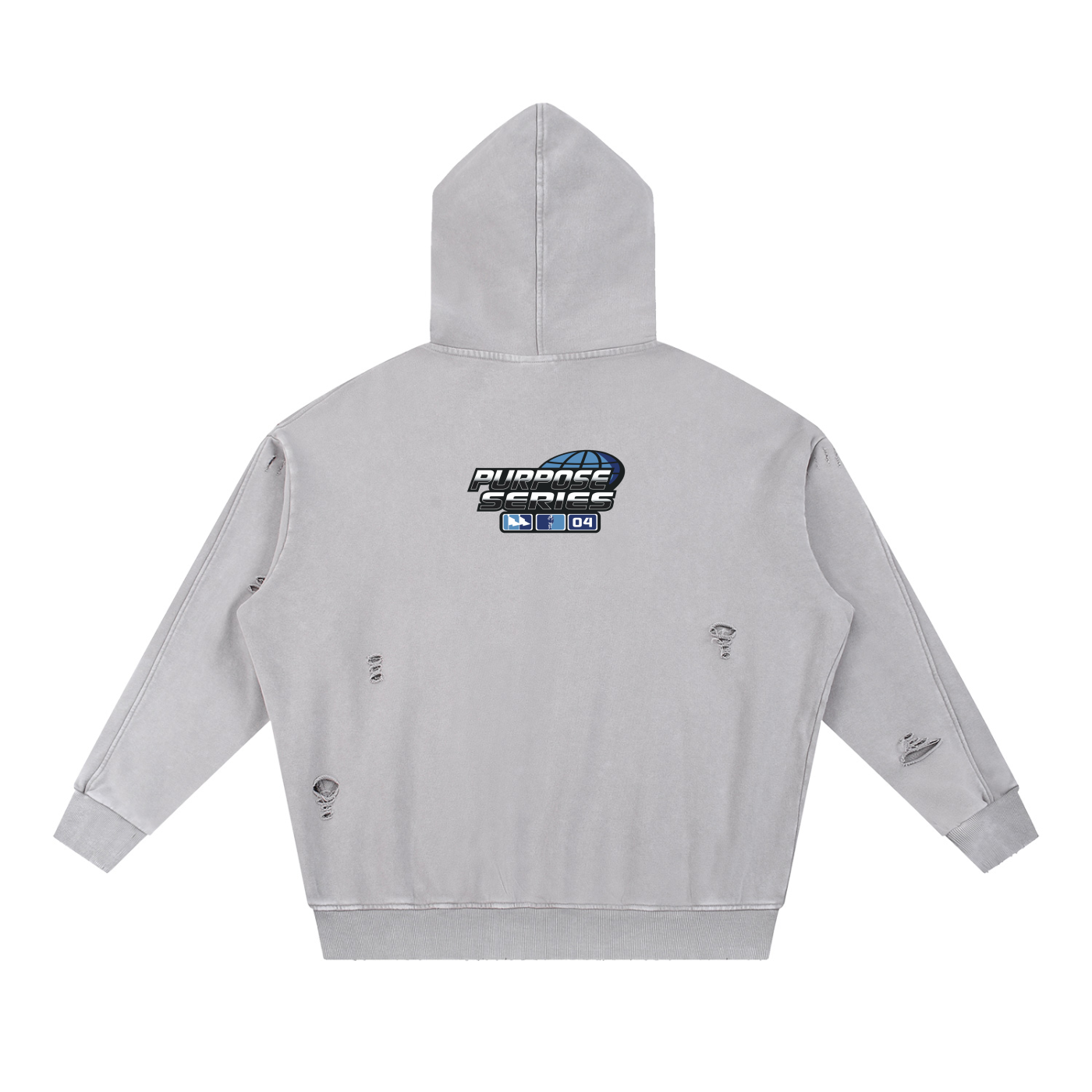 Snow Washed Distressed Panel Pocket Hoodie