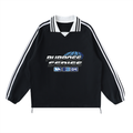 Contrast Striped Lapel Collar Sweatshirt